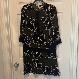 Diane Von Furstenberg Black and Green Floral Drop Waist Dress, size 4, NWOT